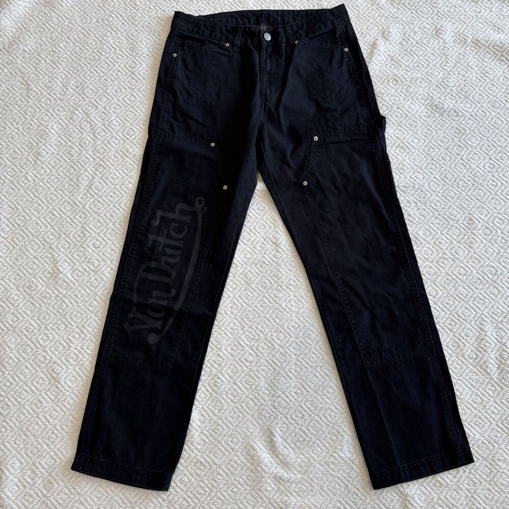 Von Dutch Double Knee Carpenter Jeans Mens 30x30 Black Pocketed Zip